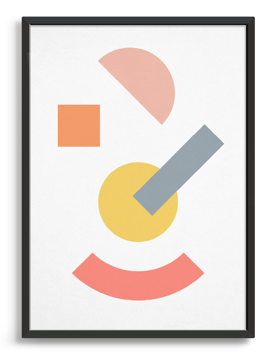 Simple abstract shapes in multi colours against a white background