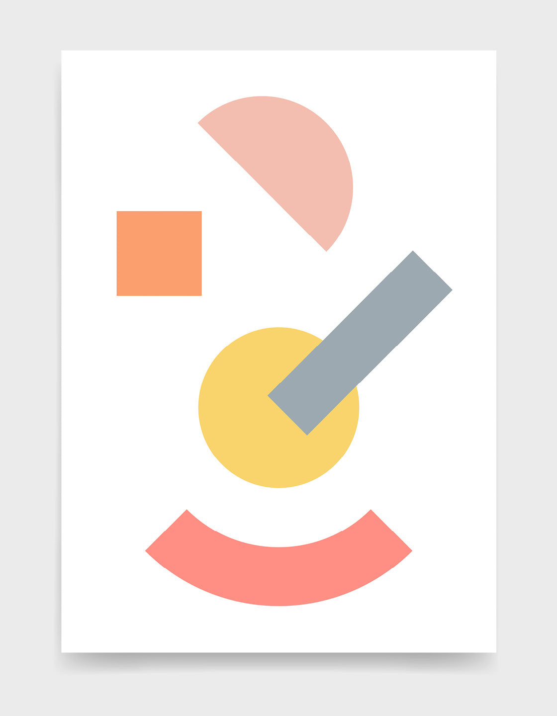 Simple abstract shapes in multi colours against a white background