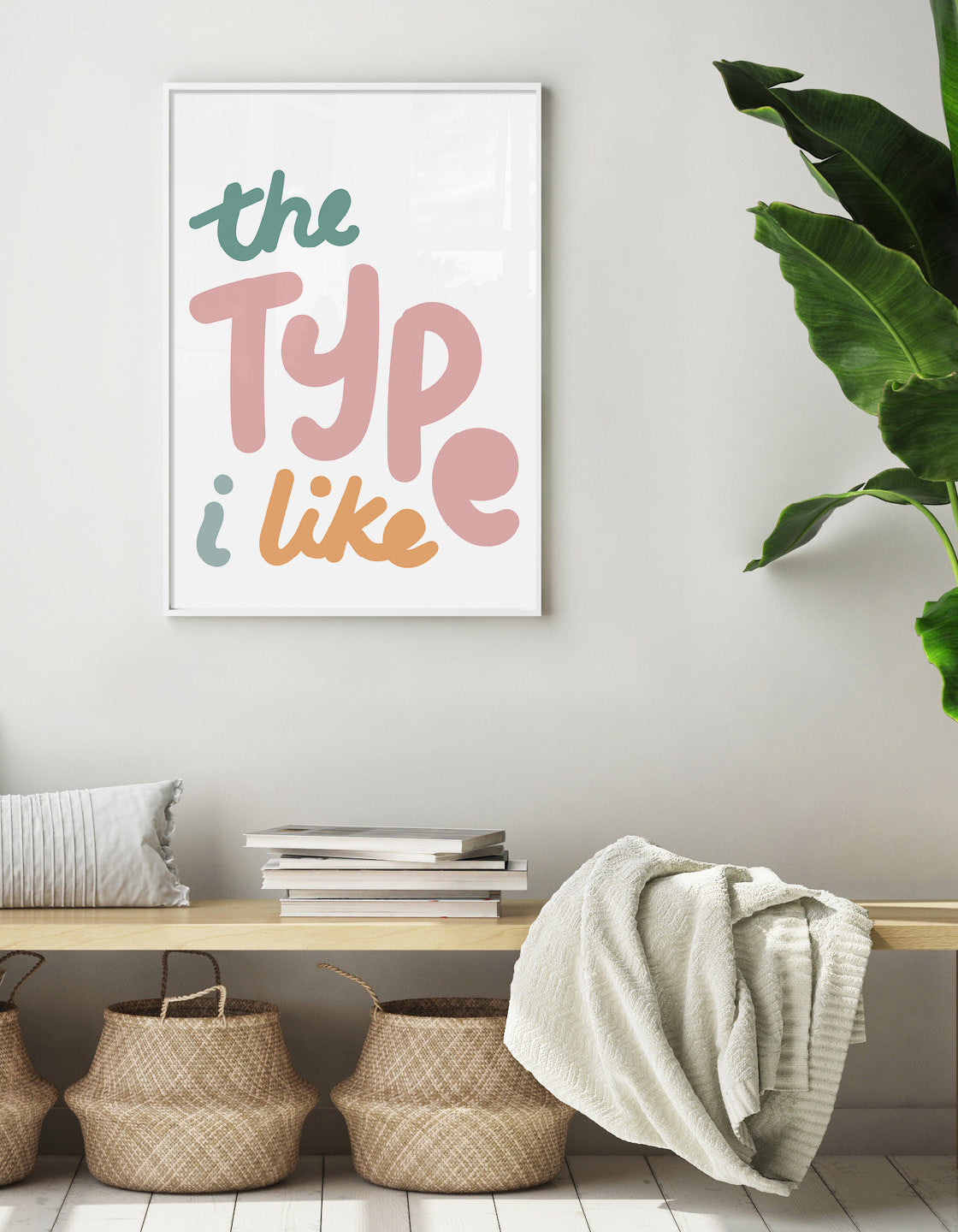 Multi colour text typography print on white background 'The type i like'