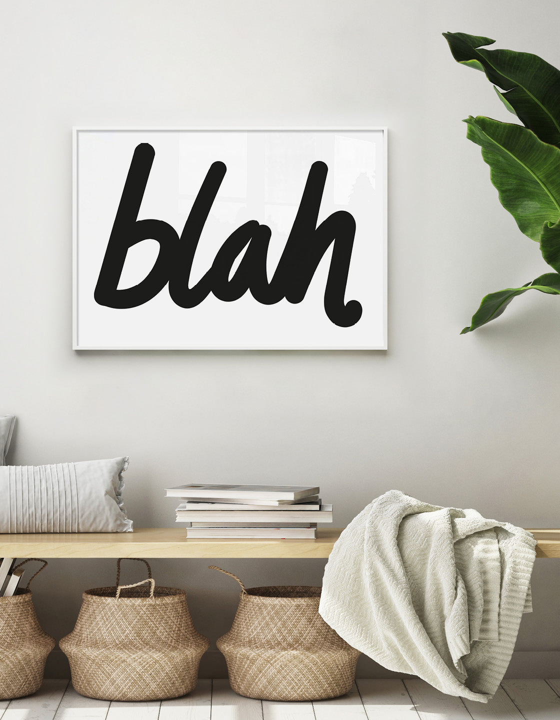 monochrome blah typography print in cursive text and landscape format
