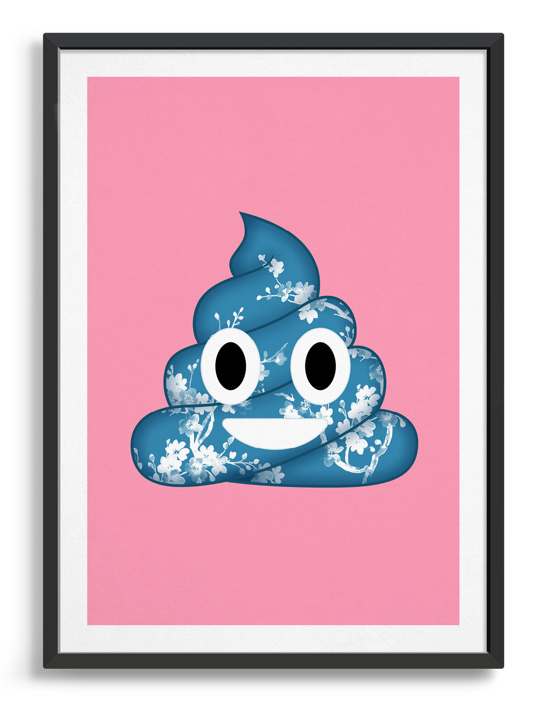 Blue poo emoji on pink background