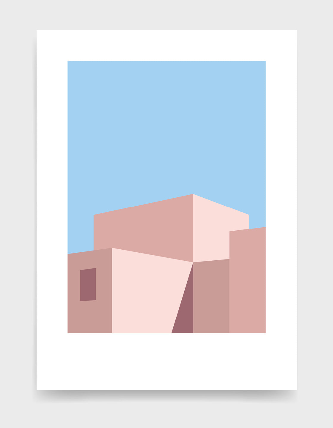 Geometric abstract art print depicting a building in shadow