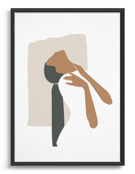 Woman standing with head back and hair cascading down her back