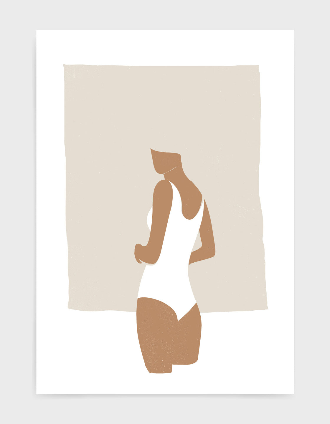 Abstract female figure art print of woman in white swimsuit