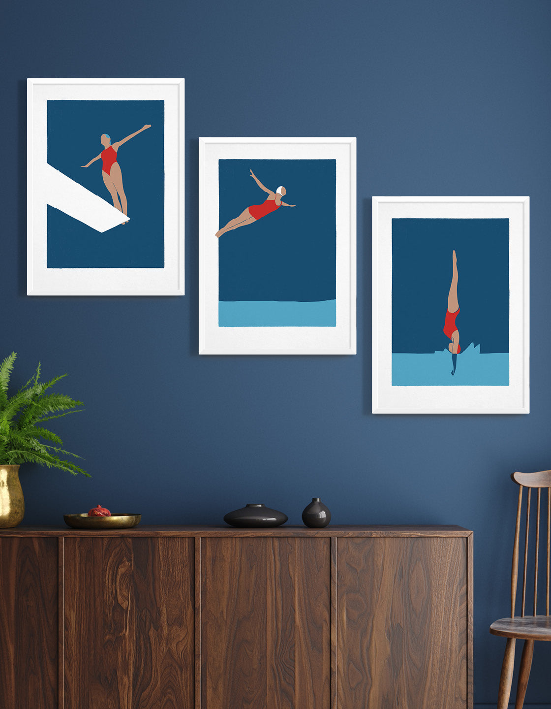 Diving woman print set