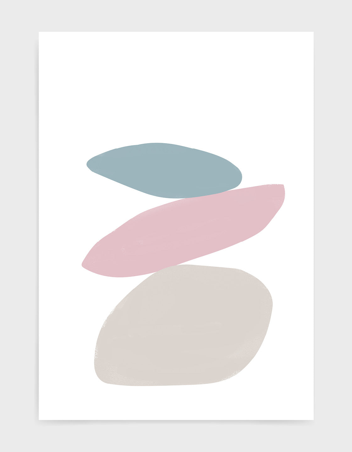 pastel tone minimal abstract art print of stacked stones in varying shapes in blue, pink and grey