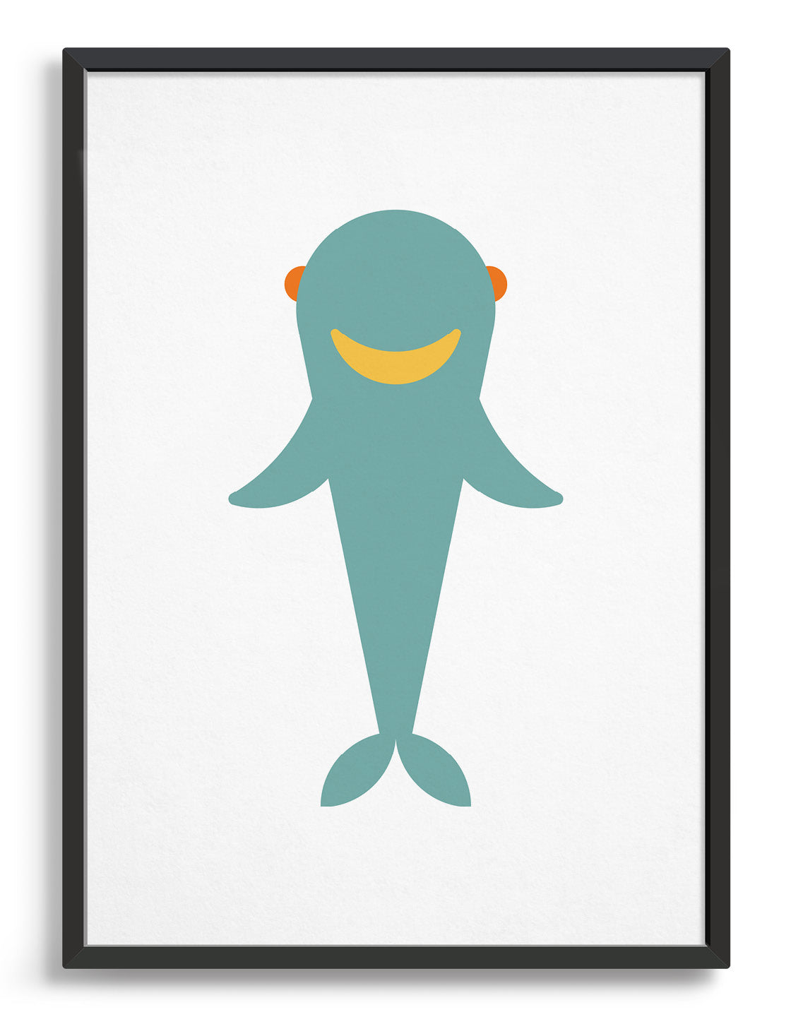 Kids cute baby shark print featuring a blue shark against a white background with a happy smiling face