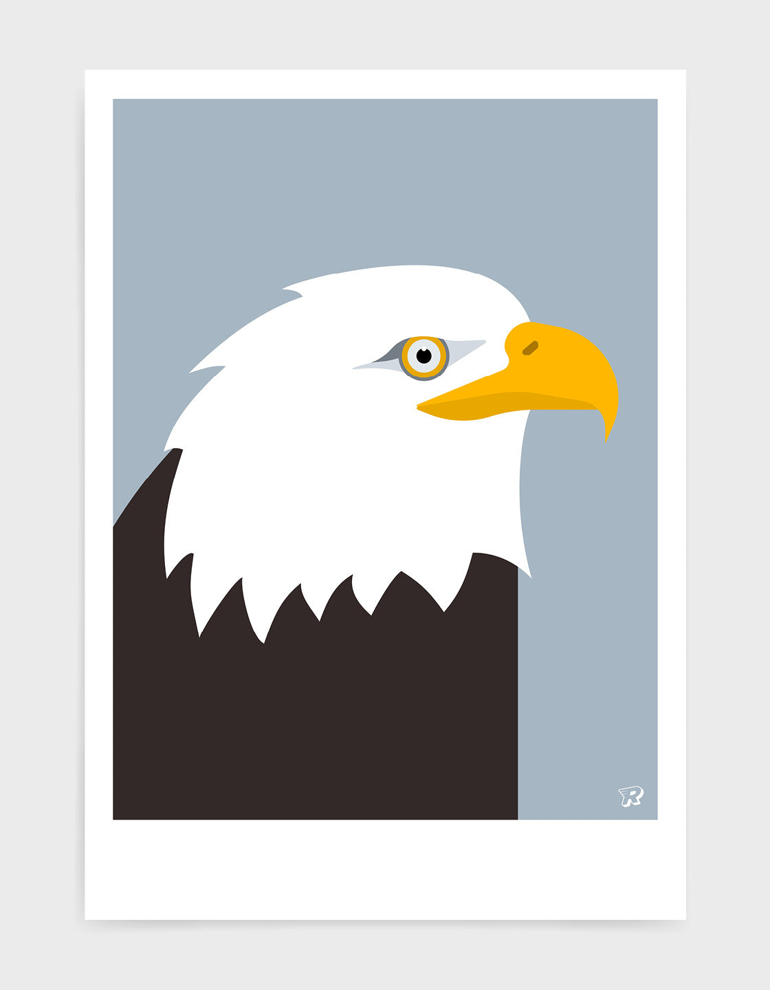 art print of an American bald eagle in profile against a light grey background