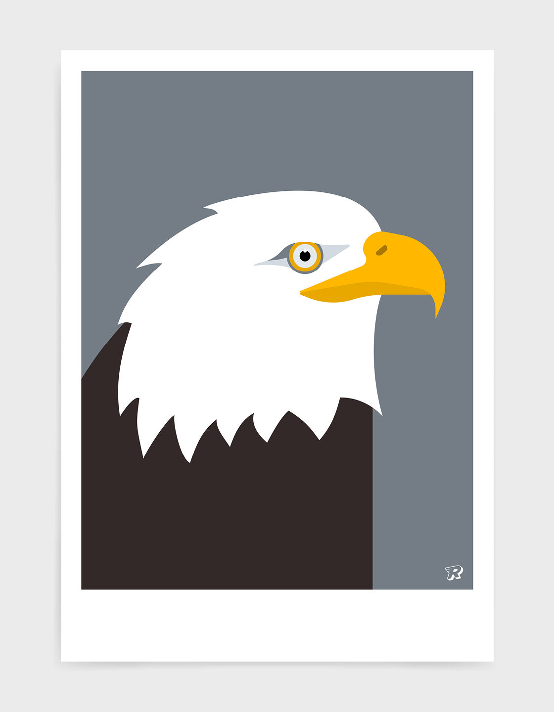 art print of an American bald eagle in profile against a dark grey background