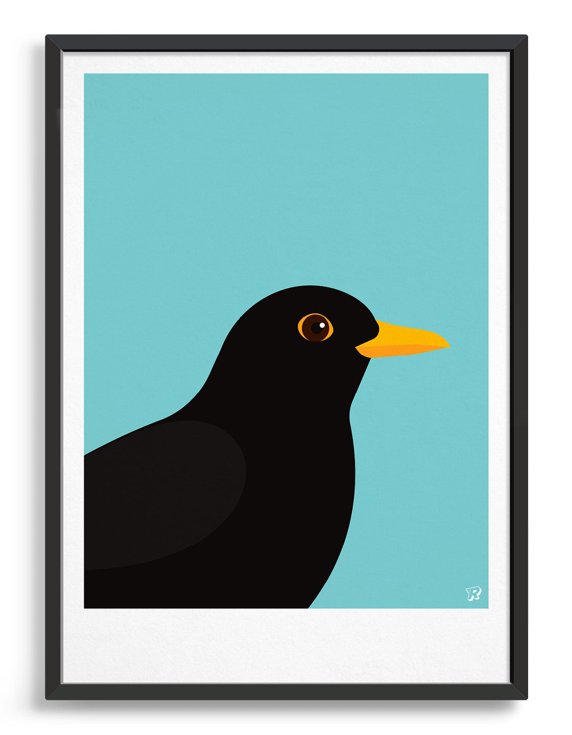 modern Blackbird illustration against a aqua blue background