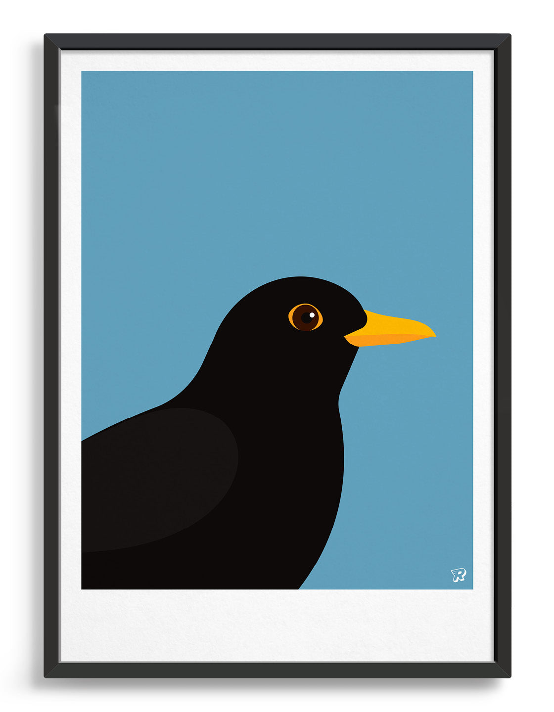 modern Blackbird illustration against a sky blue background