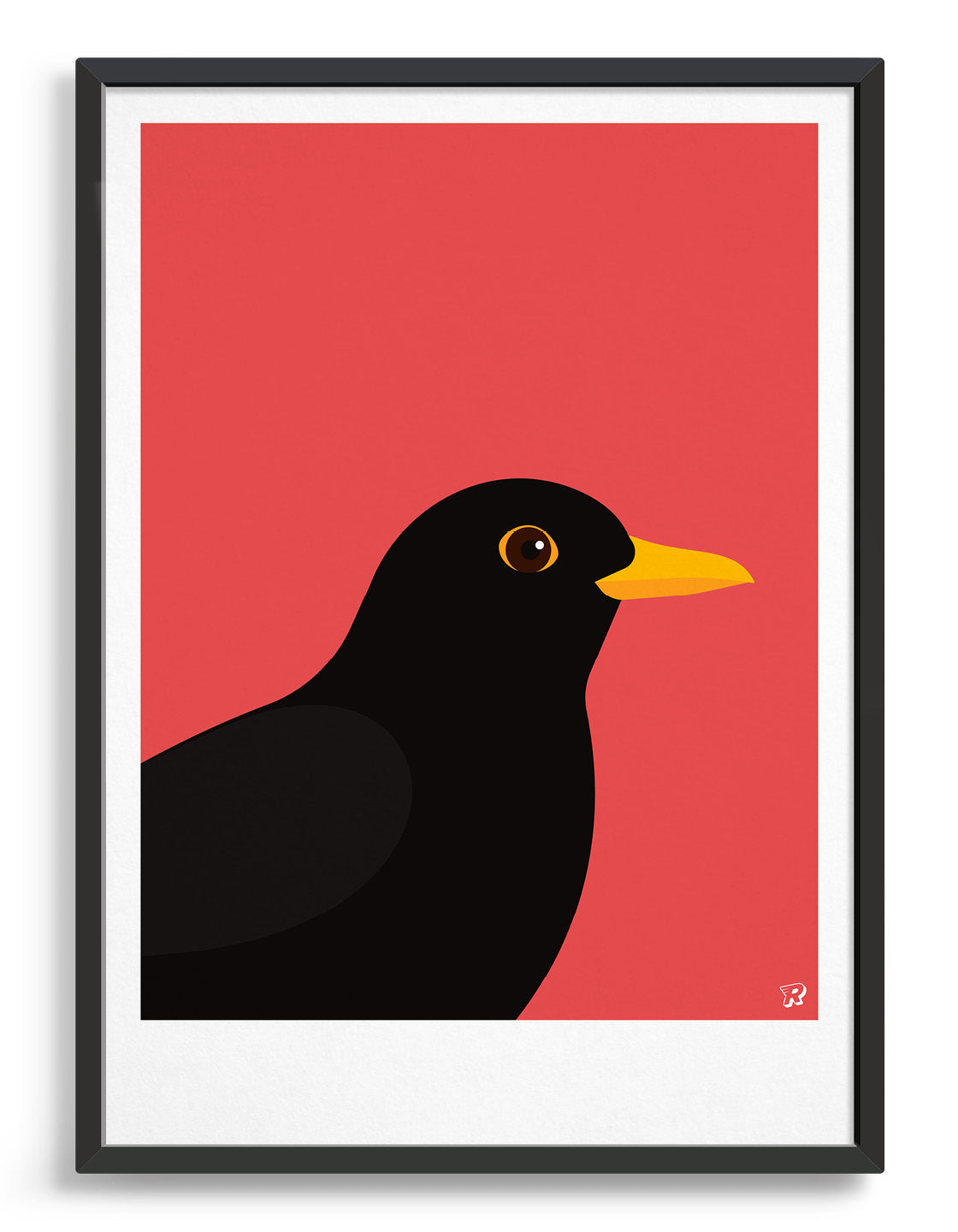 modern Blackbird illustration against a red background