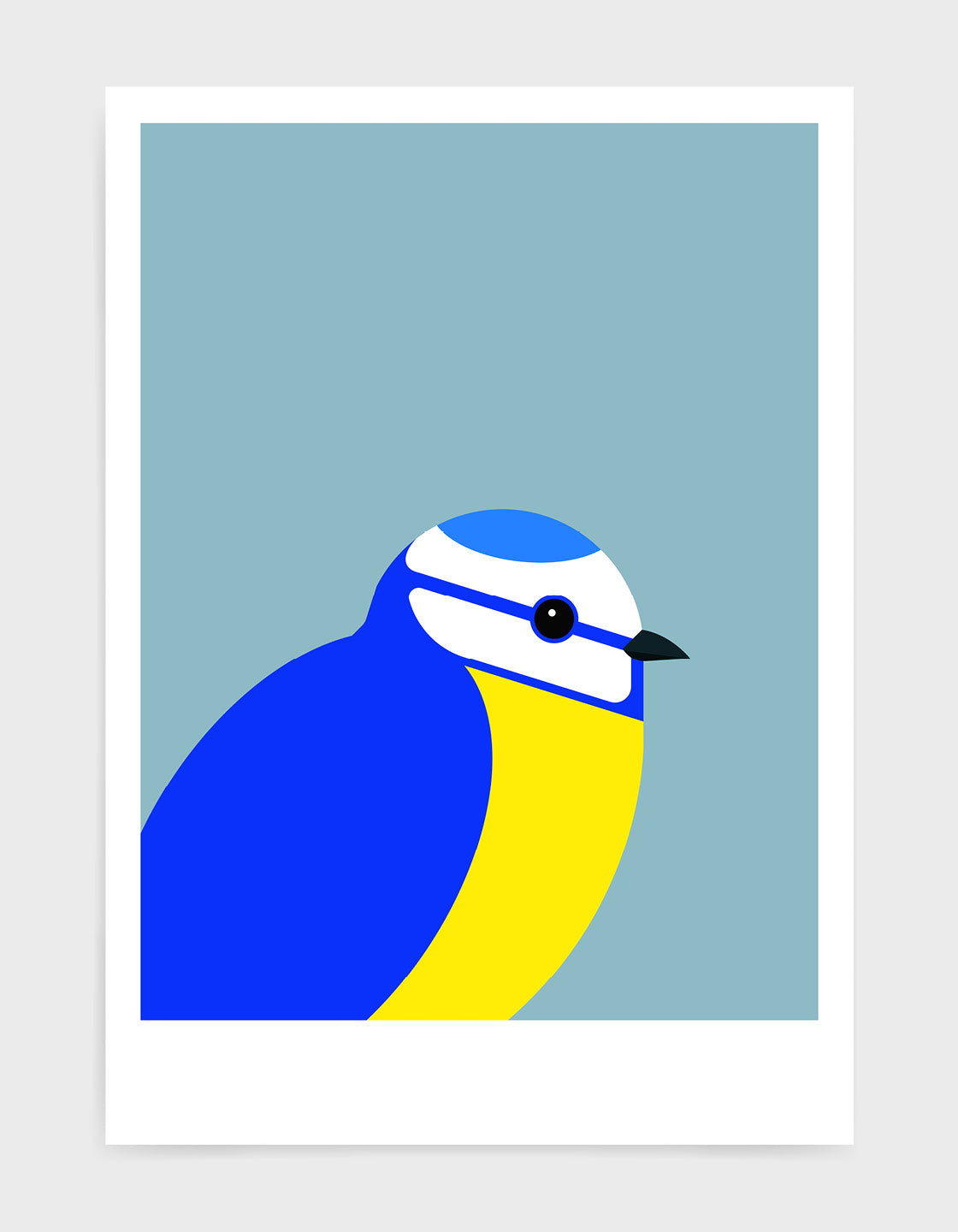 modern illustration of a blue tit bird against a light blue background