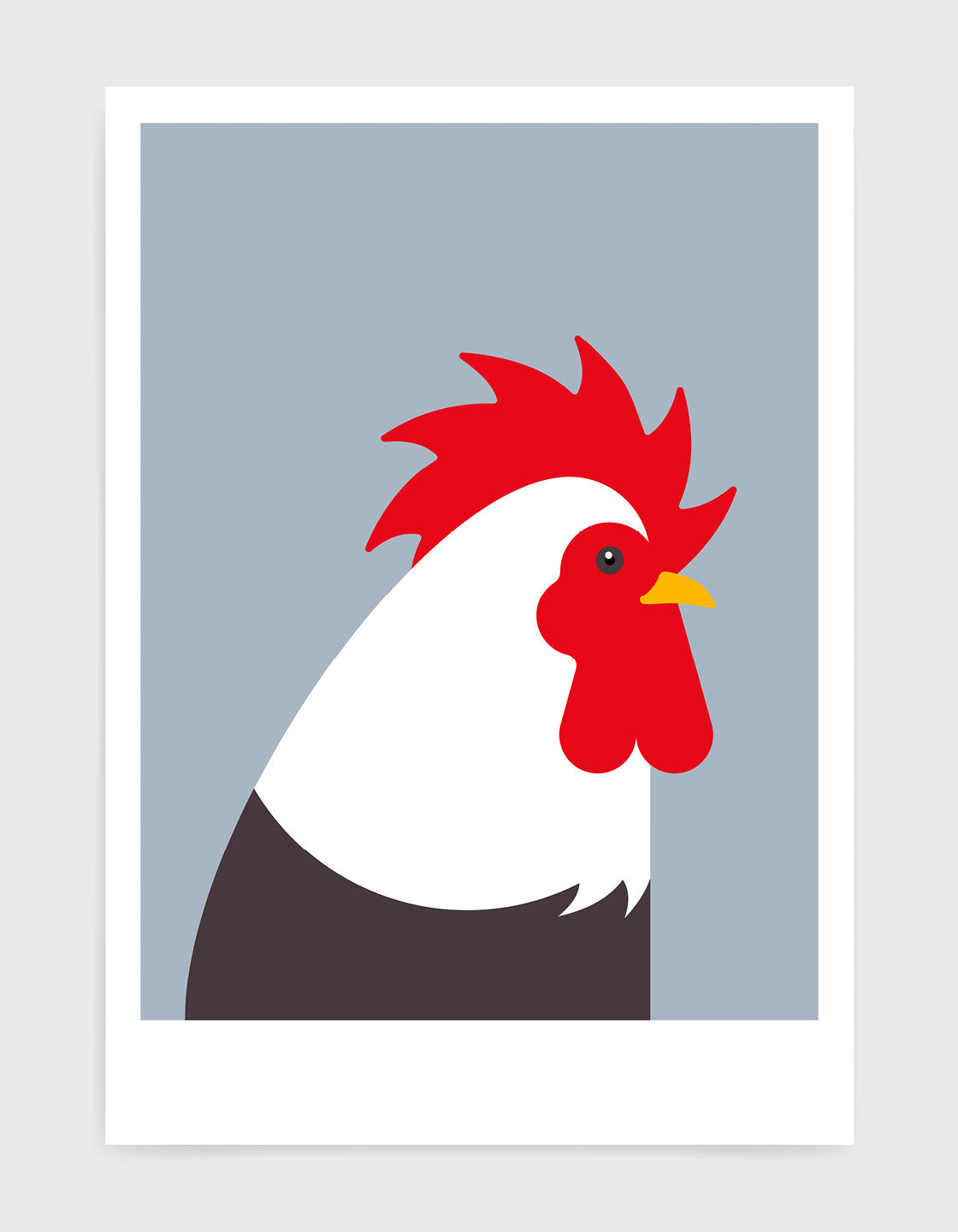 Modern cockerel / chicken illustration against a light grey background