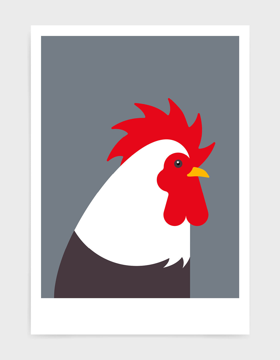 Modern cockerel / chicken illustration against a dark grey background