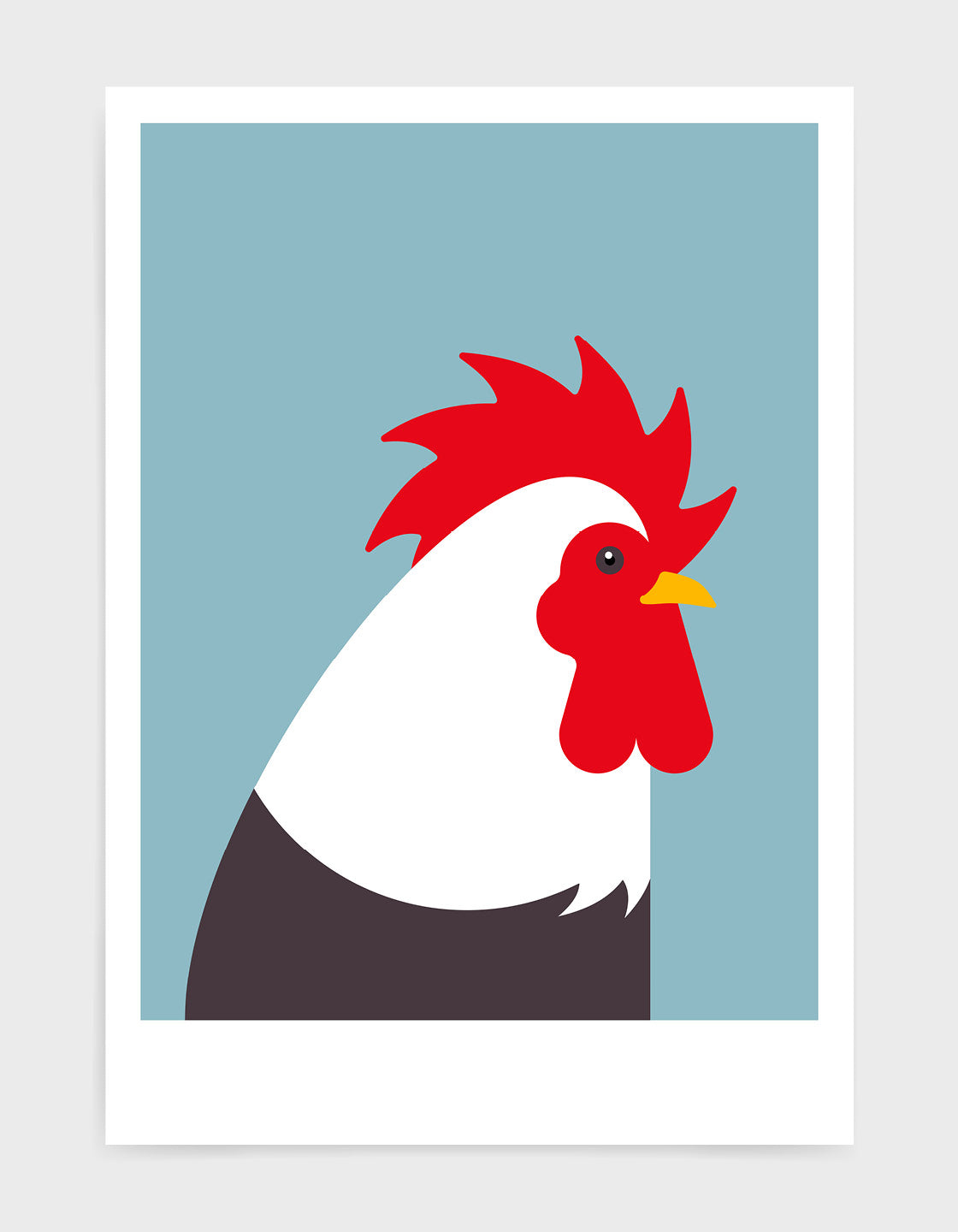 Modern cockerel / chicken illustration against a light blue background