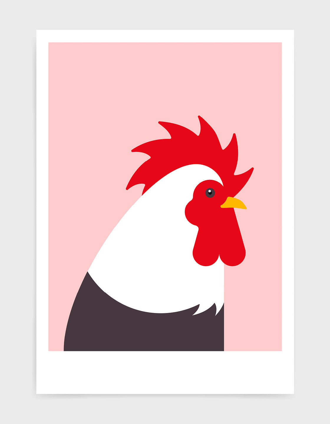 Modern cockerel / chicken illustration against a pink background