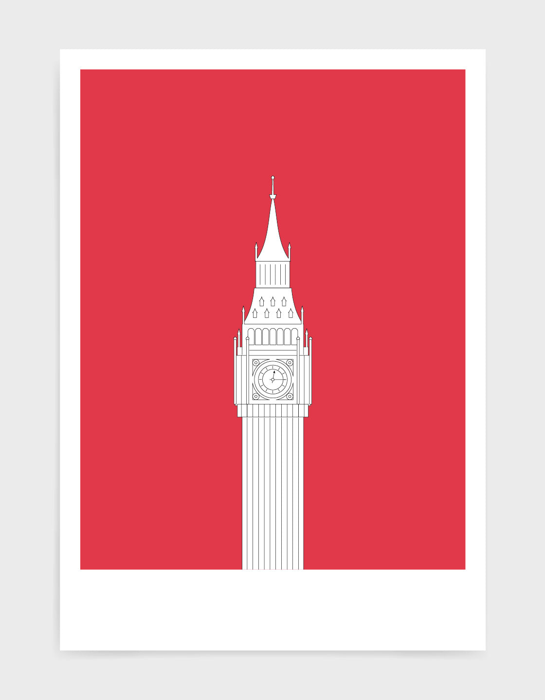 illustration of big ben in white against a deep red background