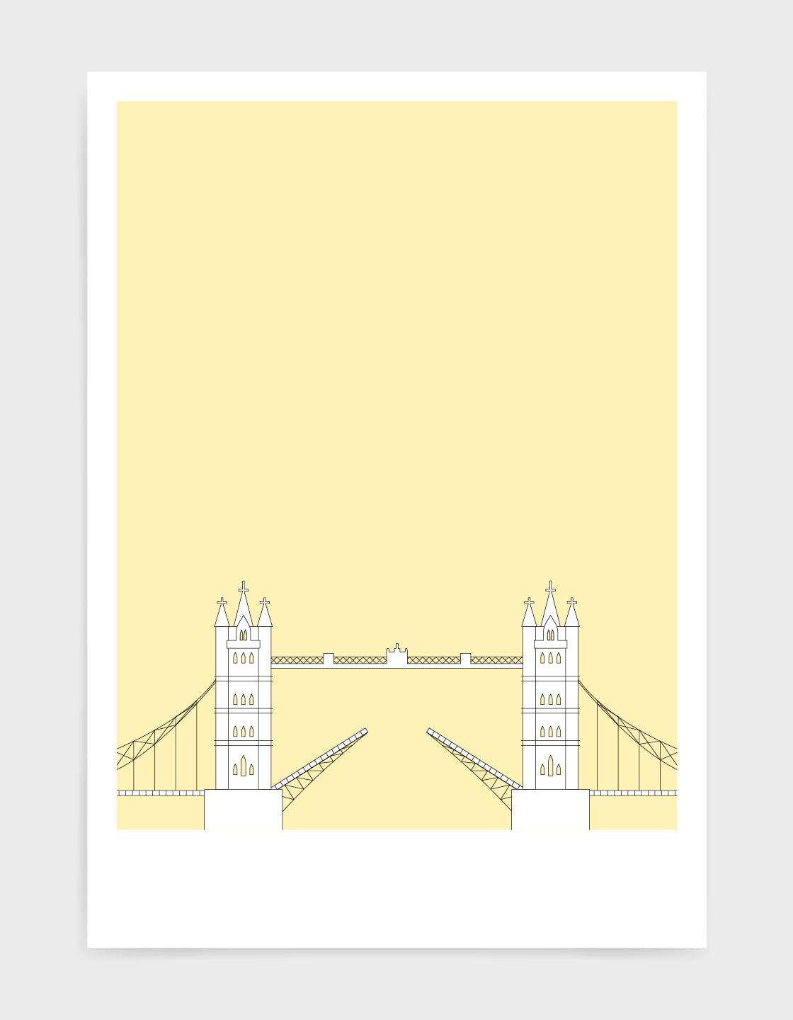 illustration of tower bridge in white against a light yellow background