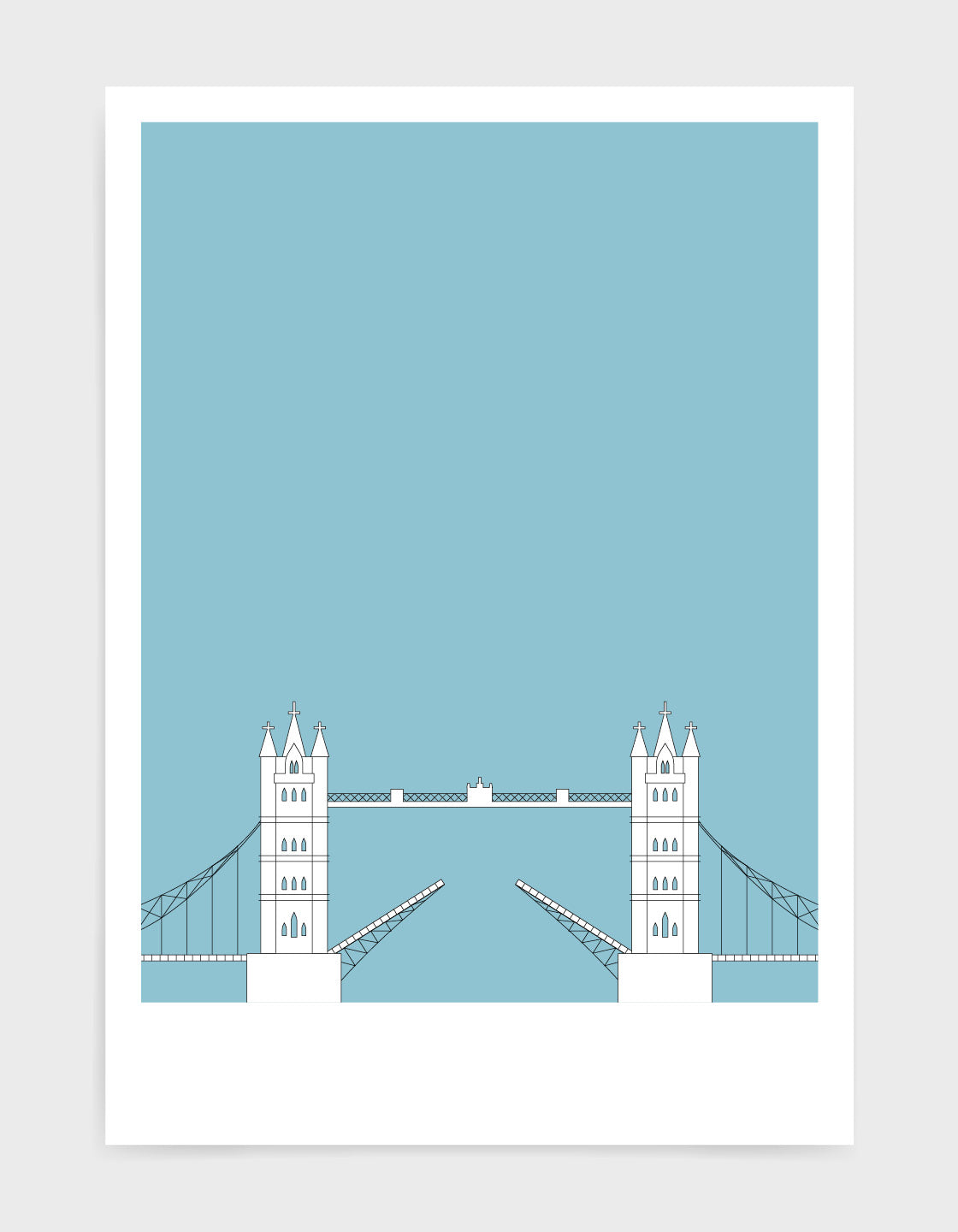 illustration of tower bridge in white against a light blue background