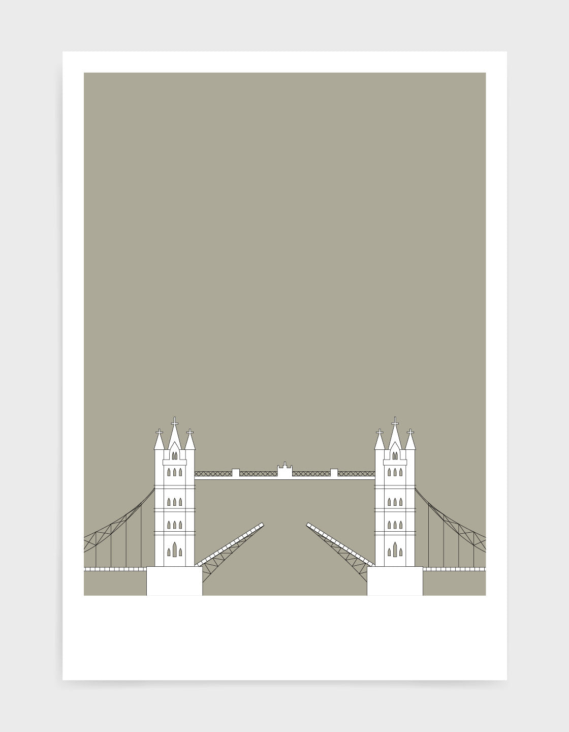 illustration of tower bridge in white against a warm grey background