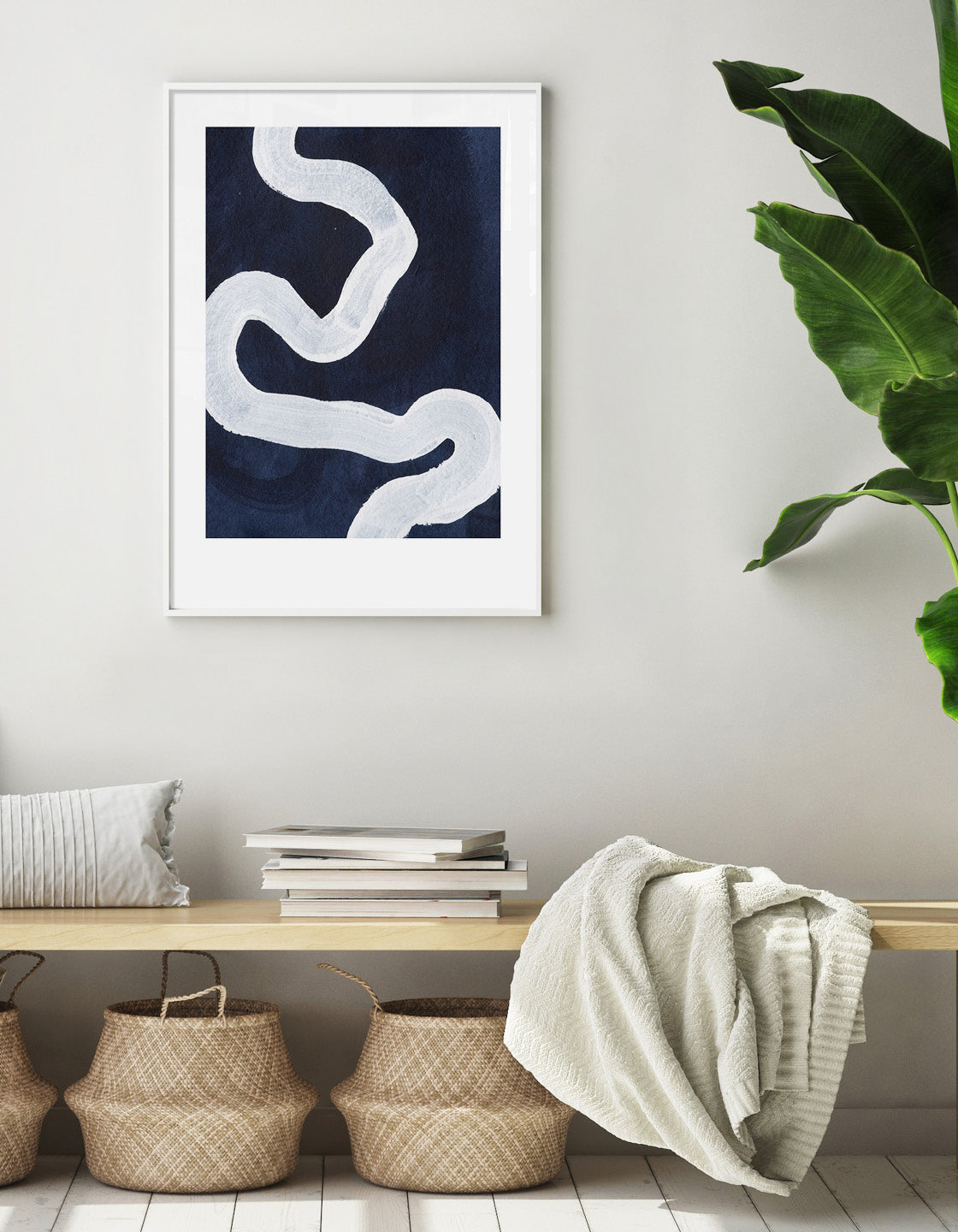 Rocket Jack minimal art print - Japandi design in navy/cream