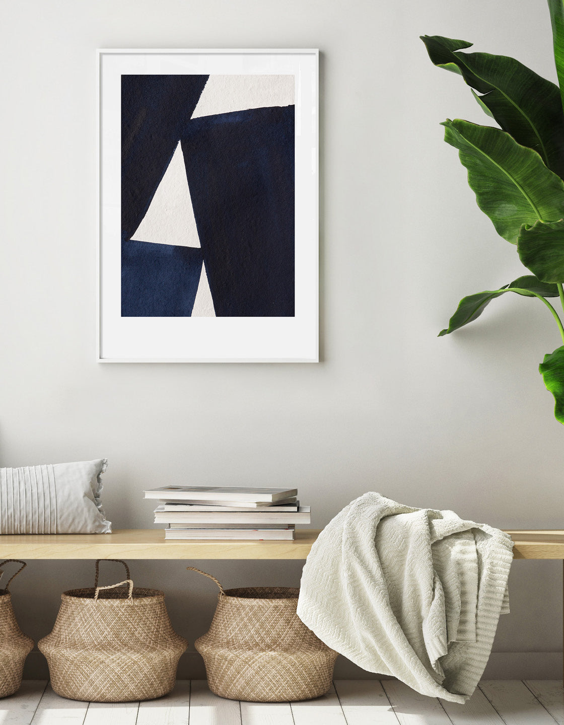 Rocket Jack minimal art print - Japandi design in navy/cream