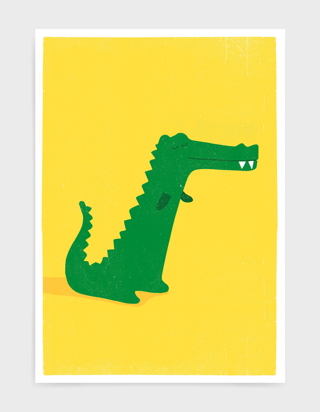 kids cute crocodile illustration art print on a yellow background