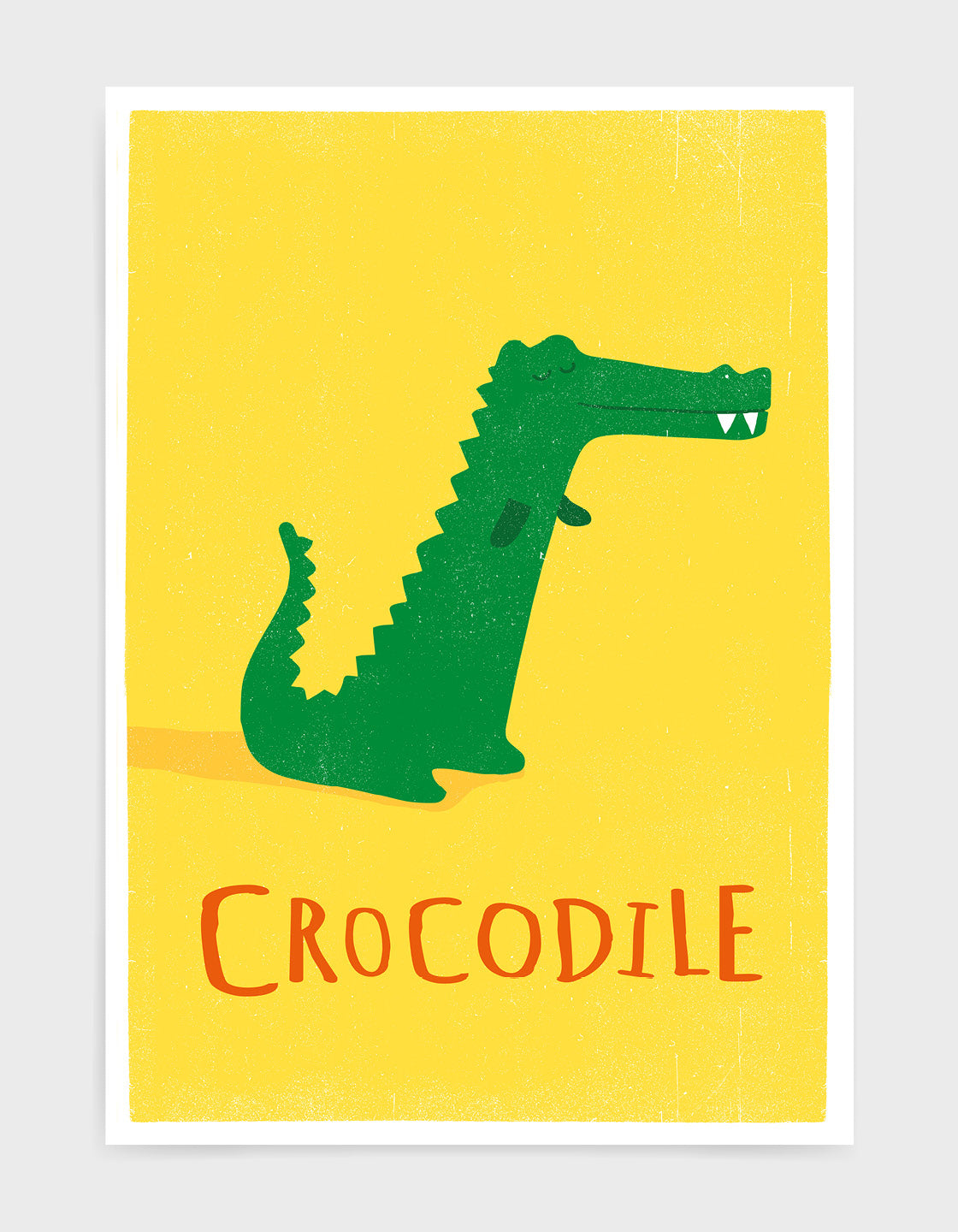 kids cute crocodile illustration art print on a yellow background with option to personalise