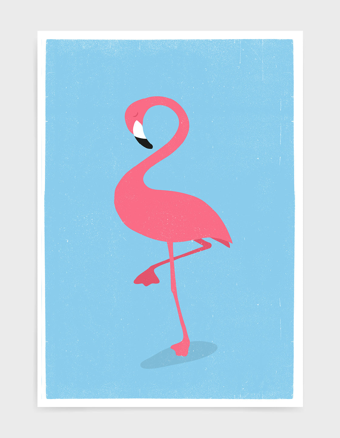 kids illustrated pink flamingo print on light blue background