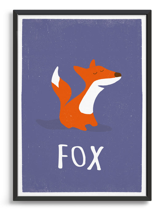 kids cute fox print on purple background with Fox underneath