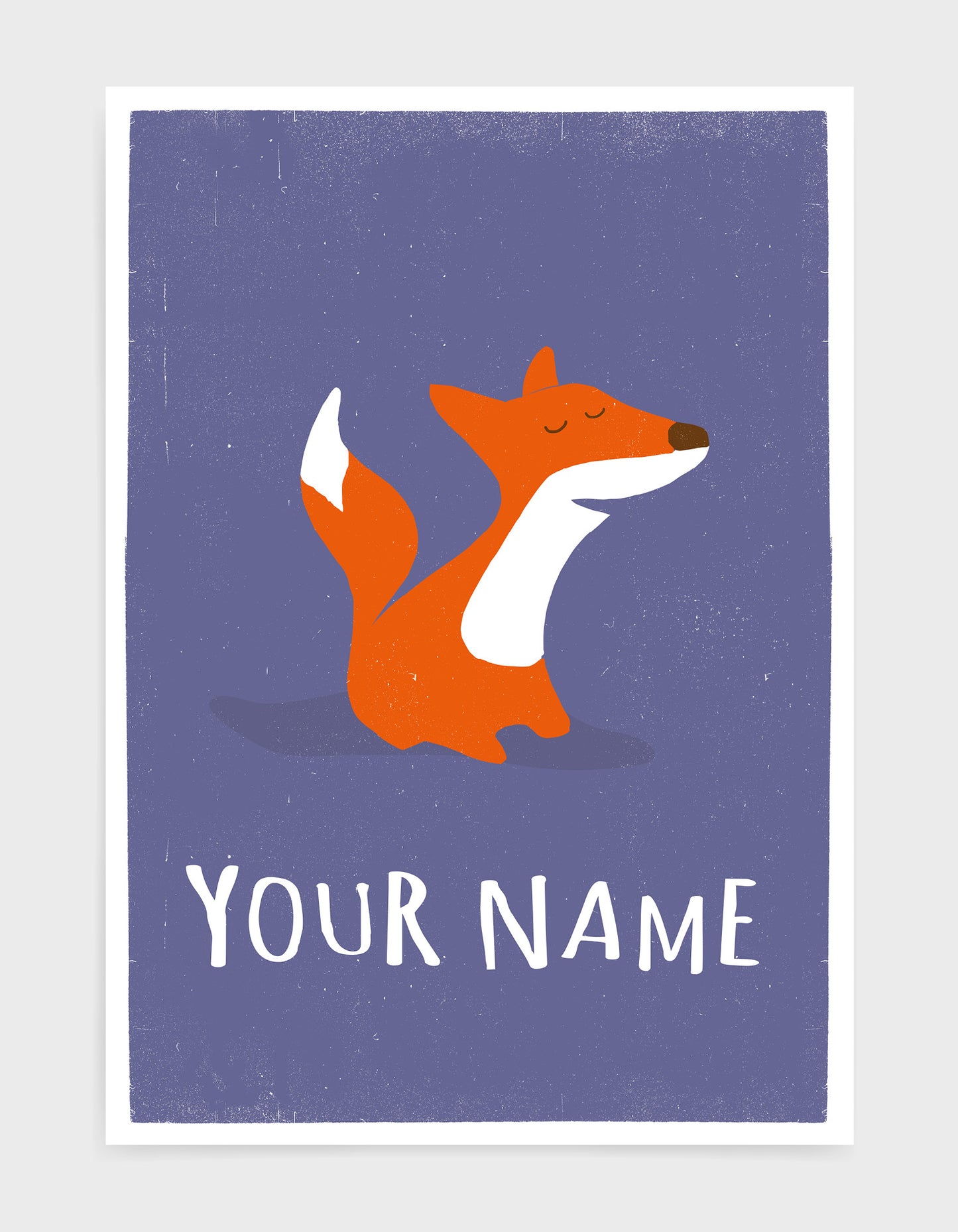 kids cute fox print on purple background with option to personalise underneath