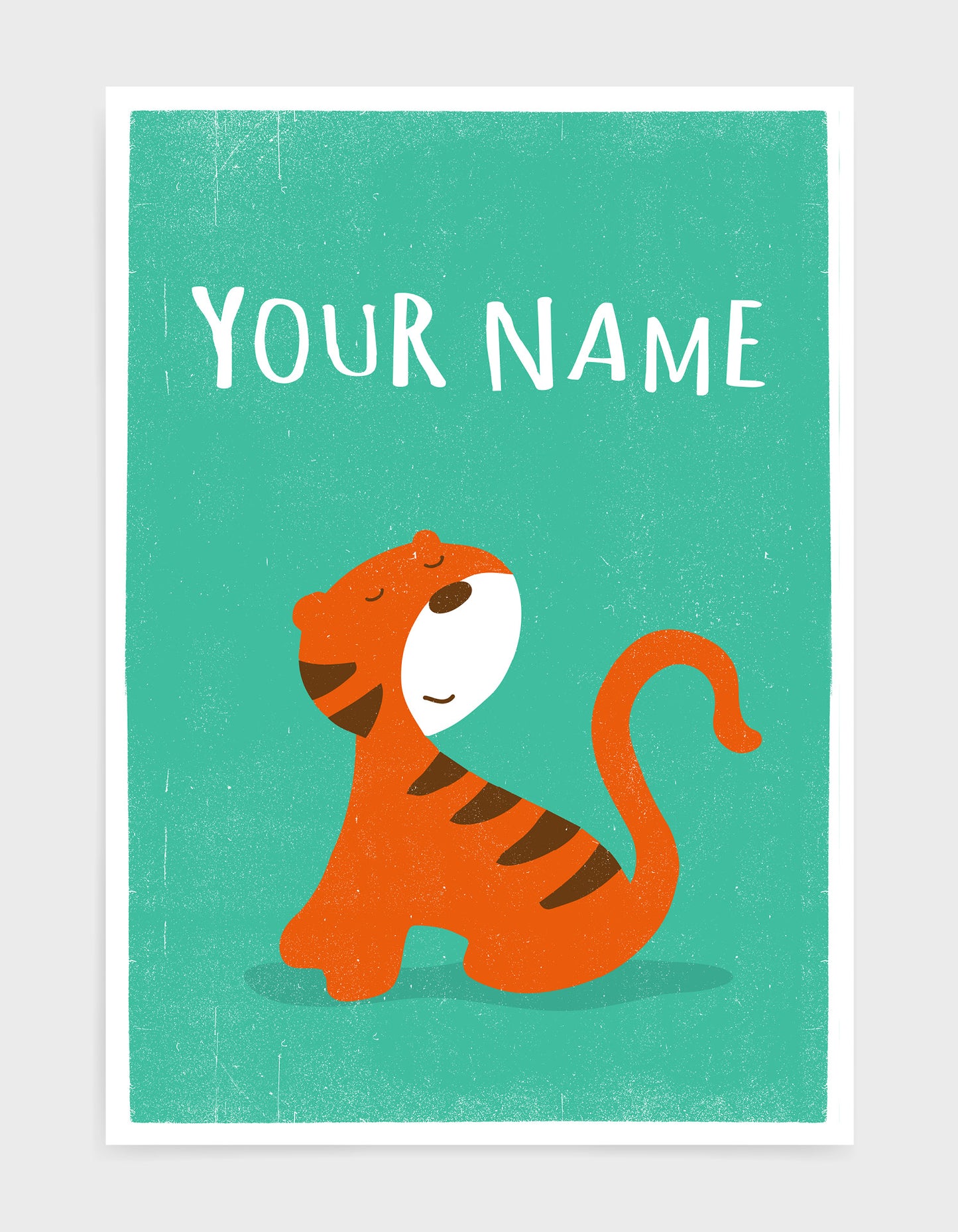 kids cute tiger print on green background with option to personalise