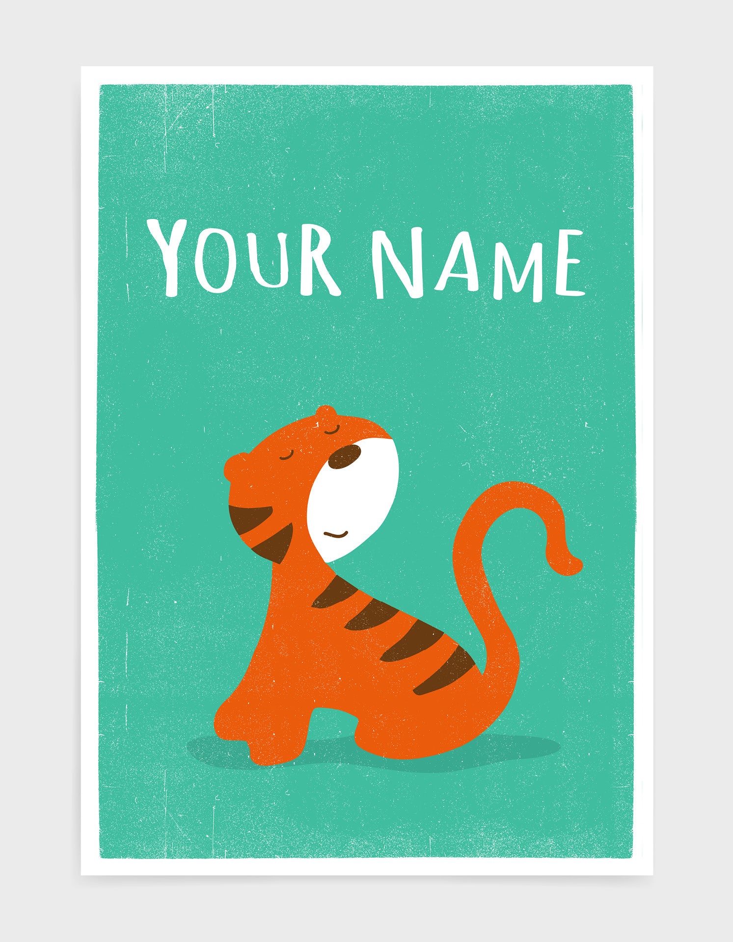 kids cute tiger print on green background with option to personalise