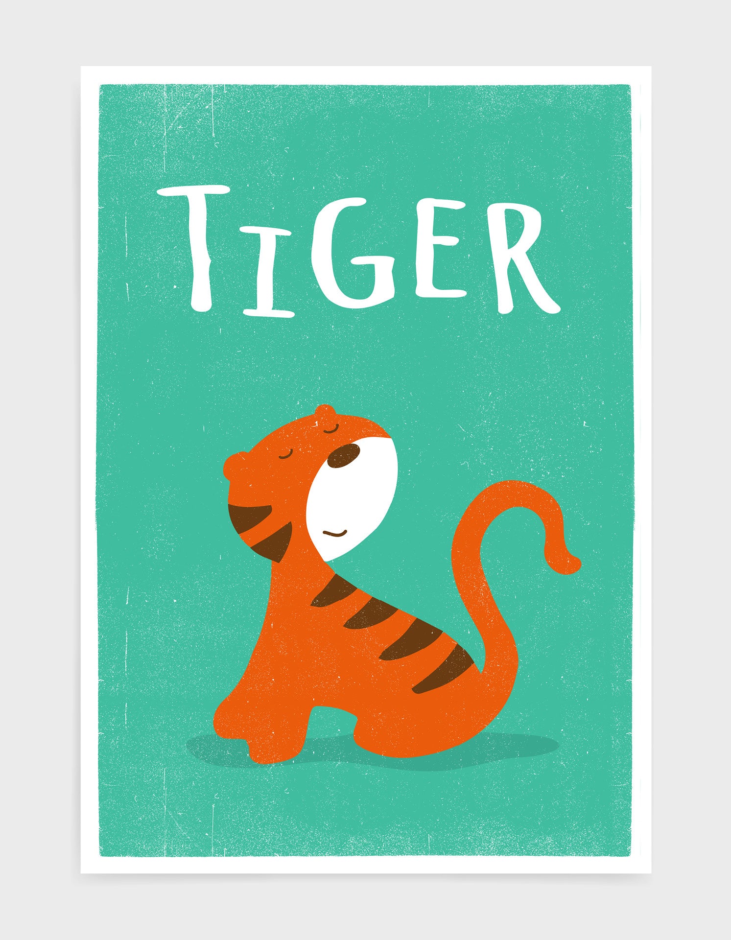 kids cute tiger print on green background with words Tiger above