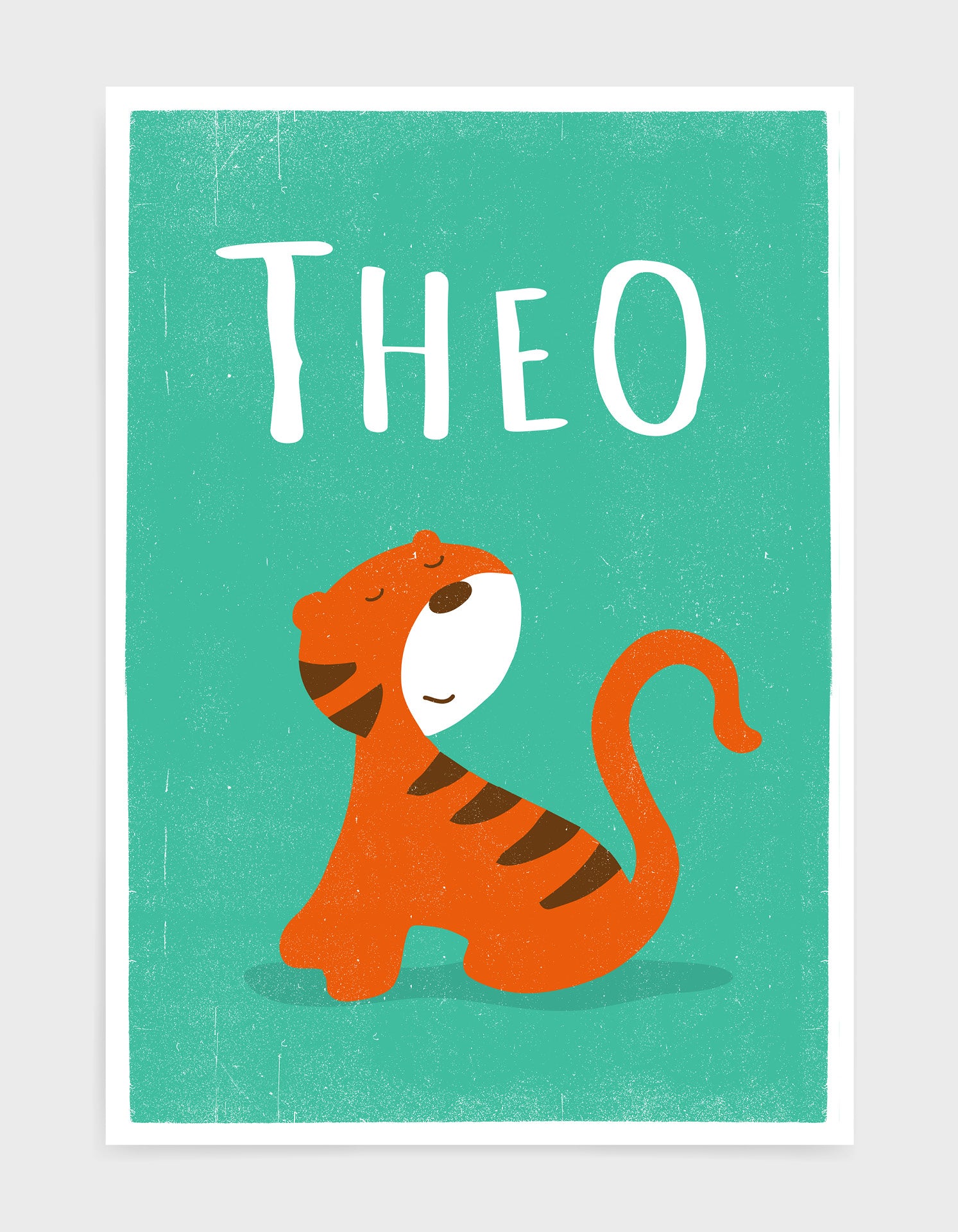 Kids cute tiger print on green background with Personalised name