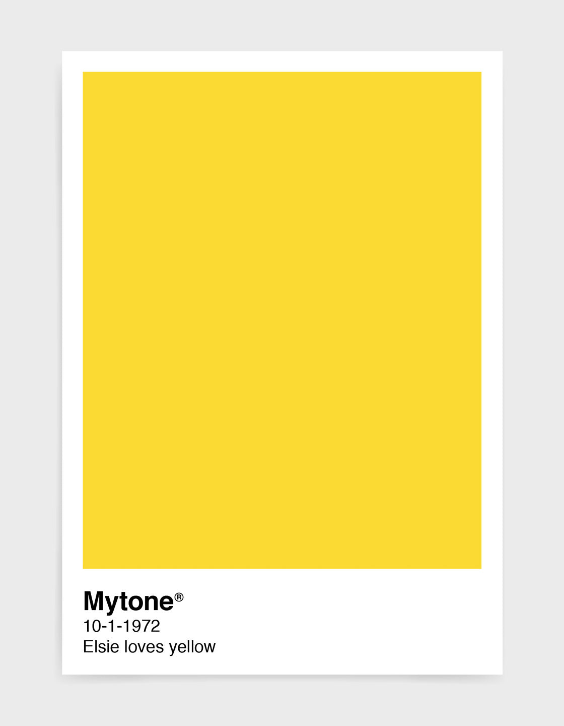 Pantone style art print with custom colour and text image shows yellow print