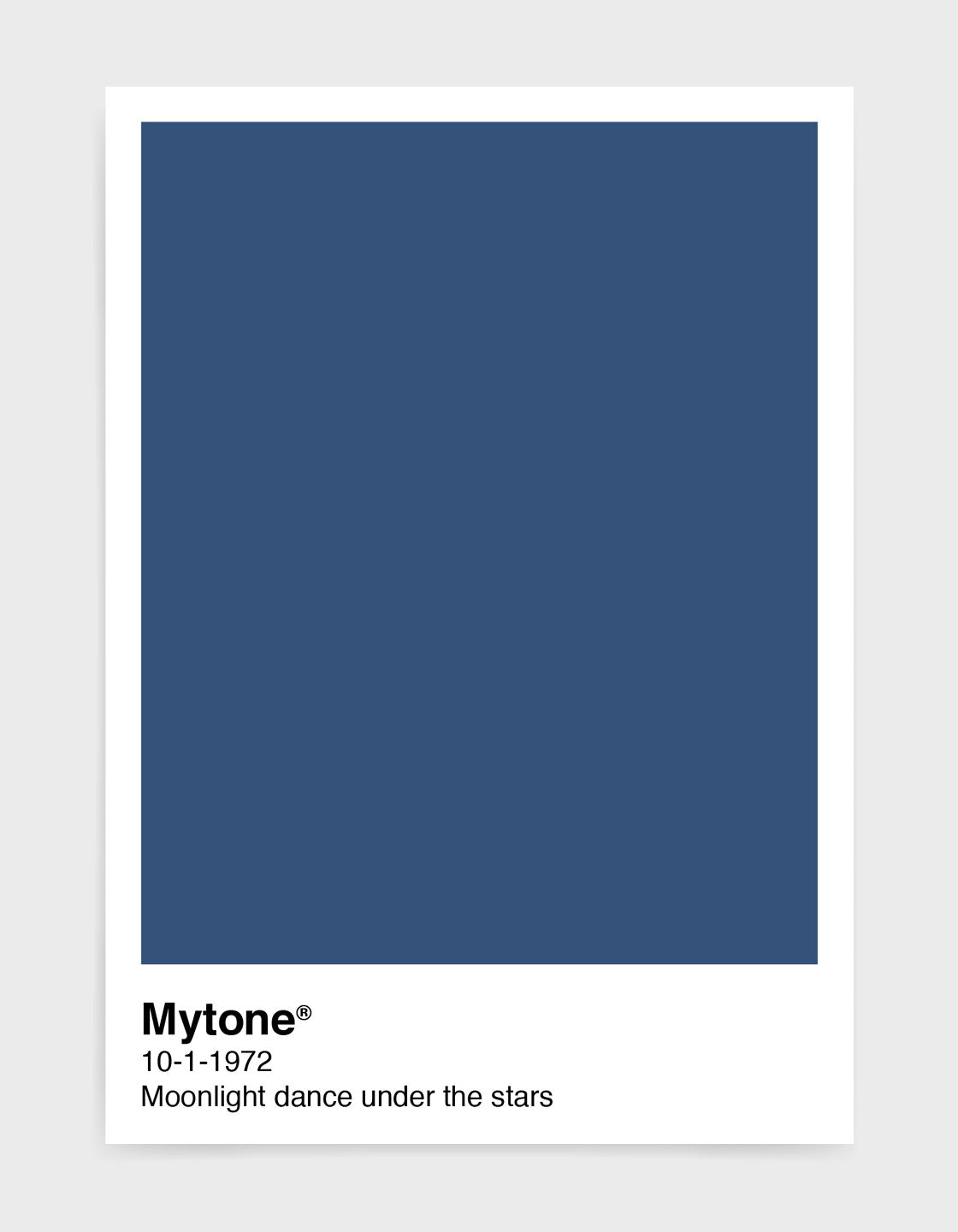 Pantone style art print with custom colour and text image shows dark blue print