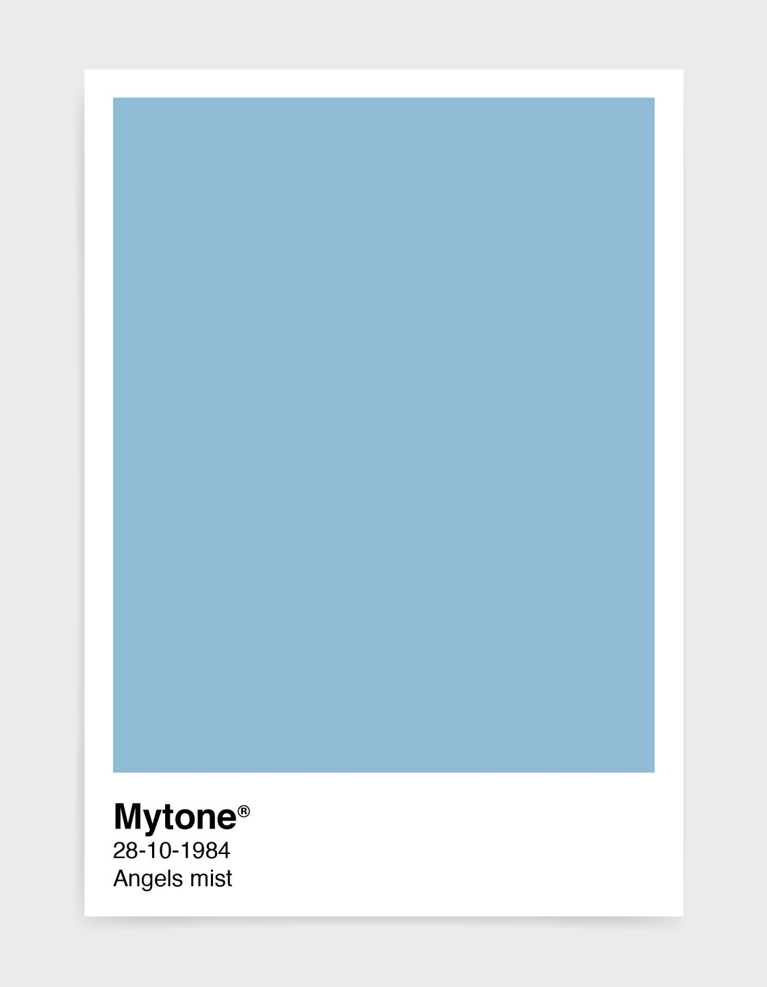 Pantone style art print with custom colour and text image shows light blue print