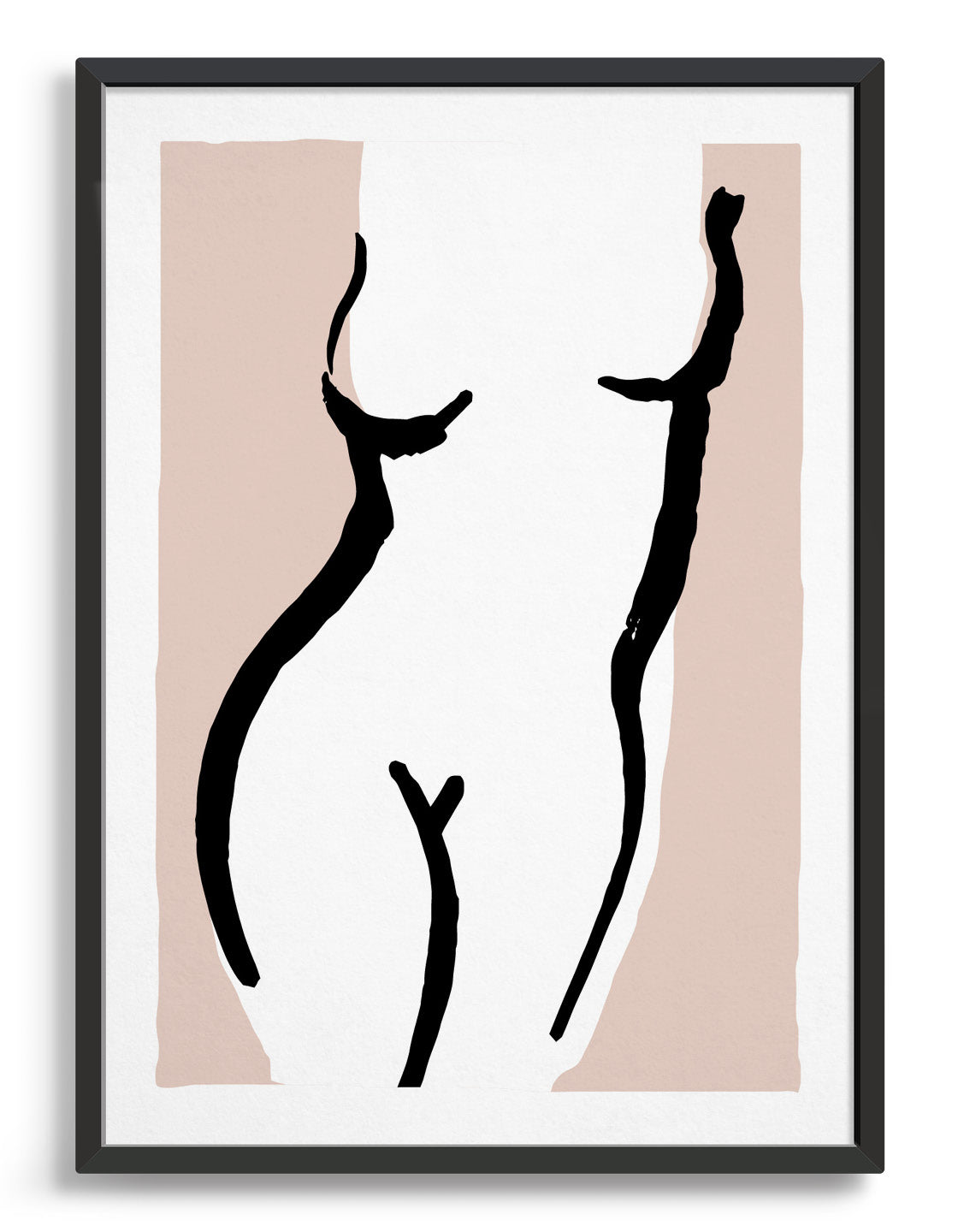 simple minimal black line drawing of a woman's torso against a pink background