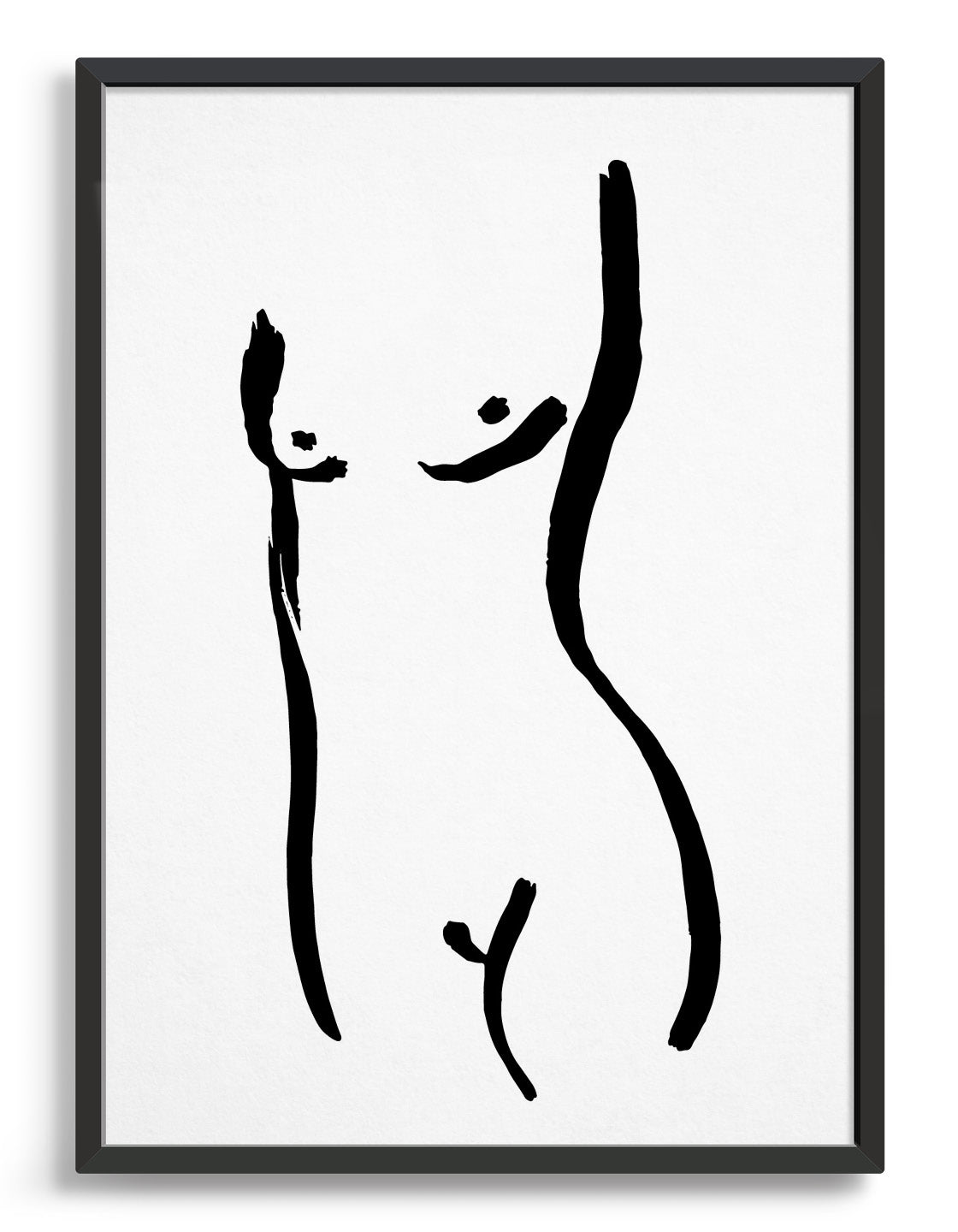 Minimal female nude line drawing on a white background