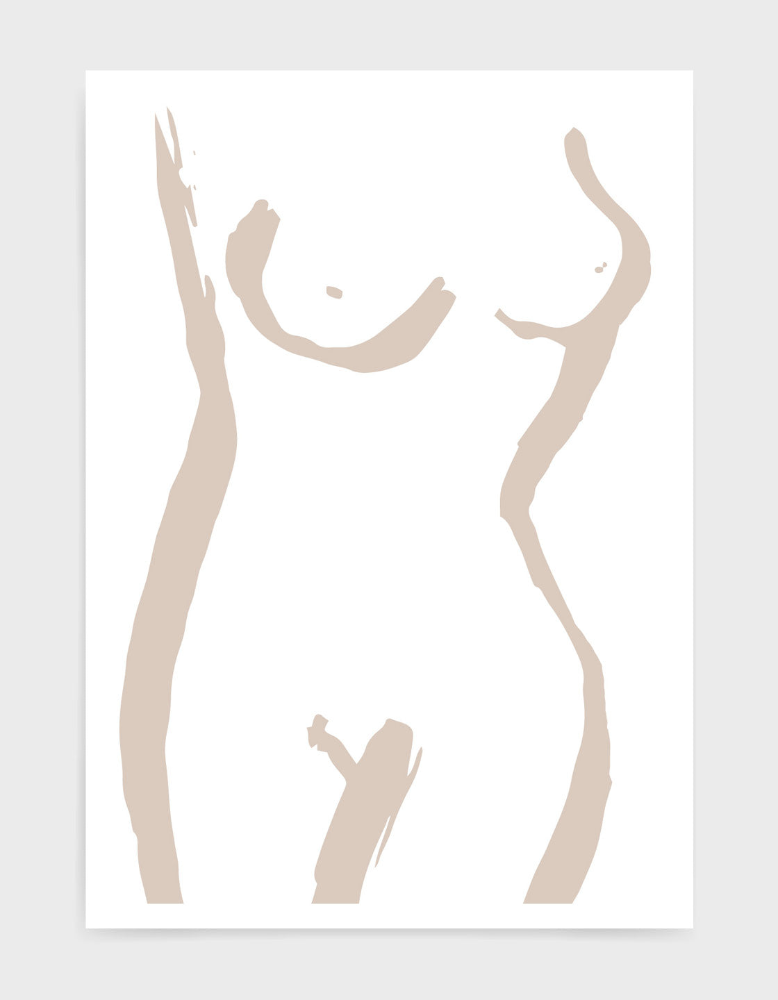 neutral pink line drawing of female nude torso and breasts on a white background