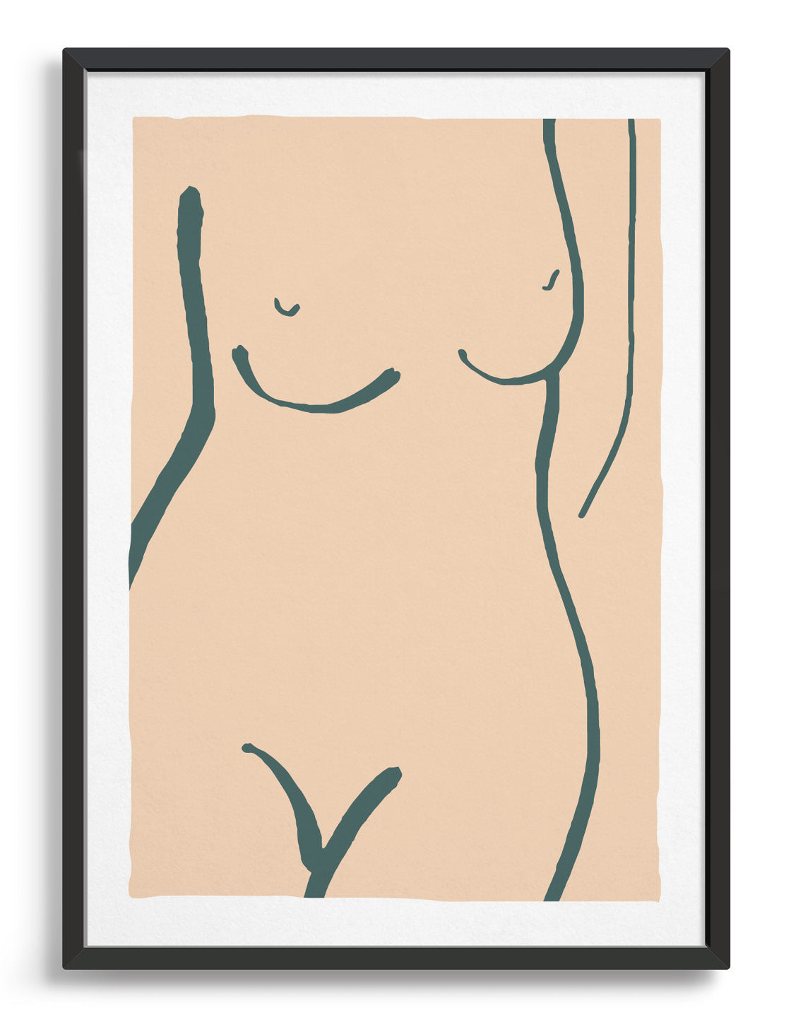 grey line drawing of a naked woman's torso against a salmon pink background