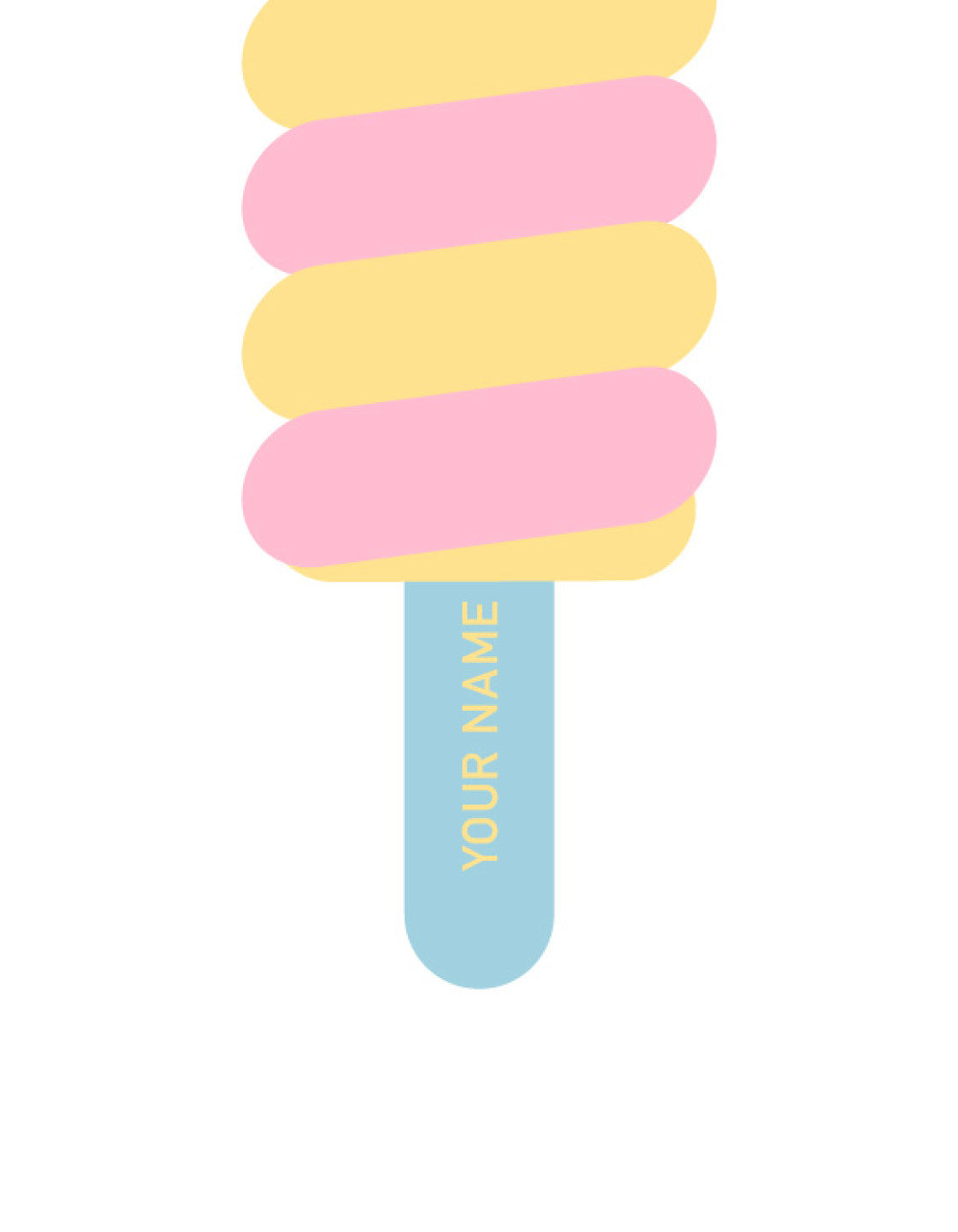 twister ice lolly print with pink and yellow swirls and a pale blue stick on a white background