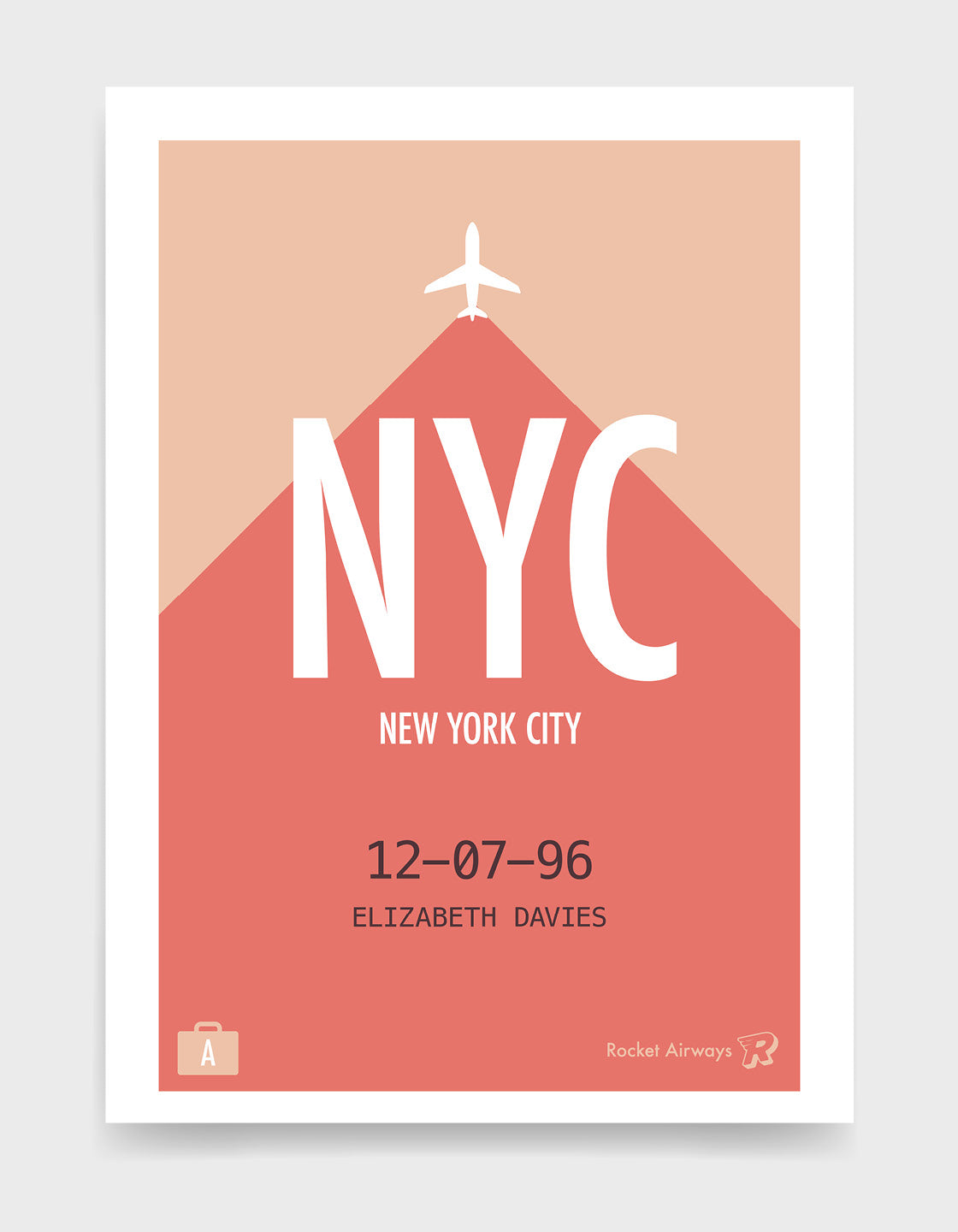 Retro travel destination print in coral & peach with customisable details