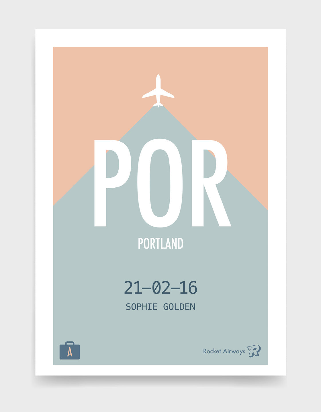 Retro travel destination print in teal & peach with customisable details