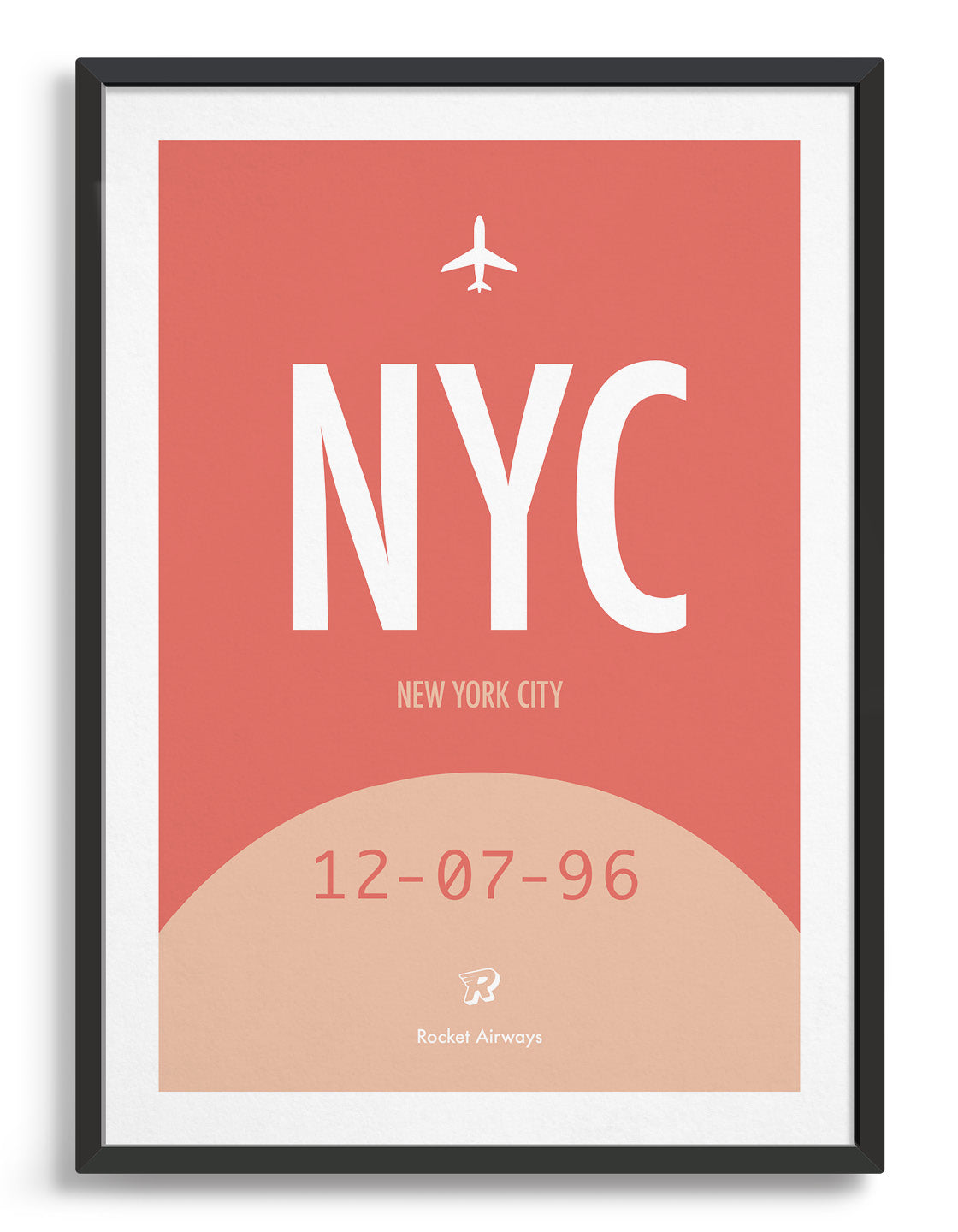 Retro travel destination print in peach & coral with customisable details