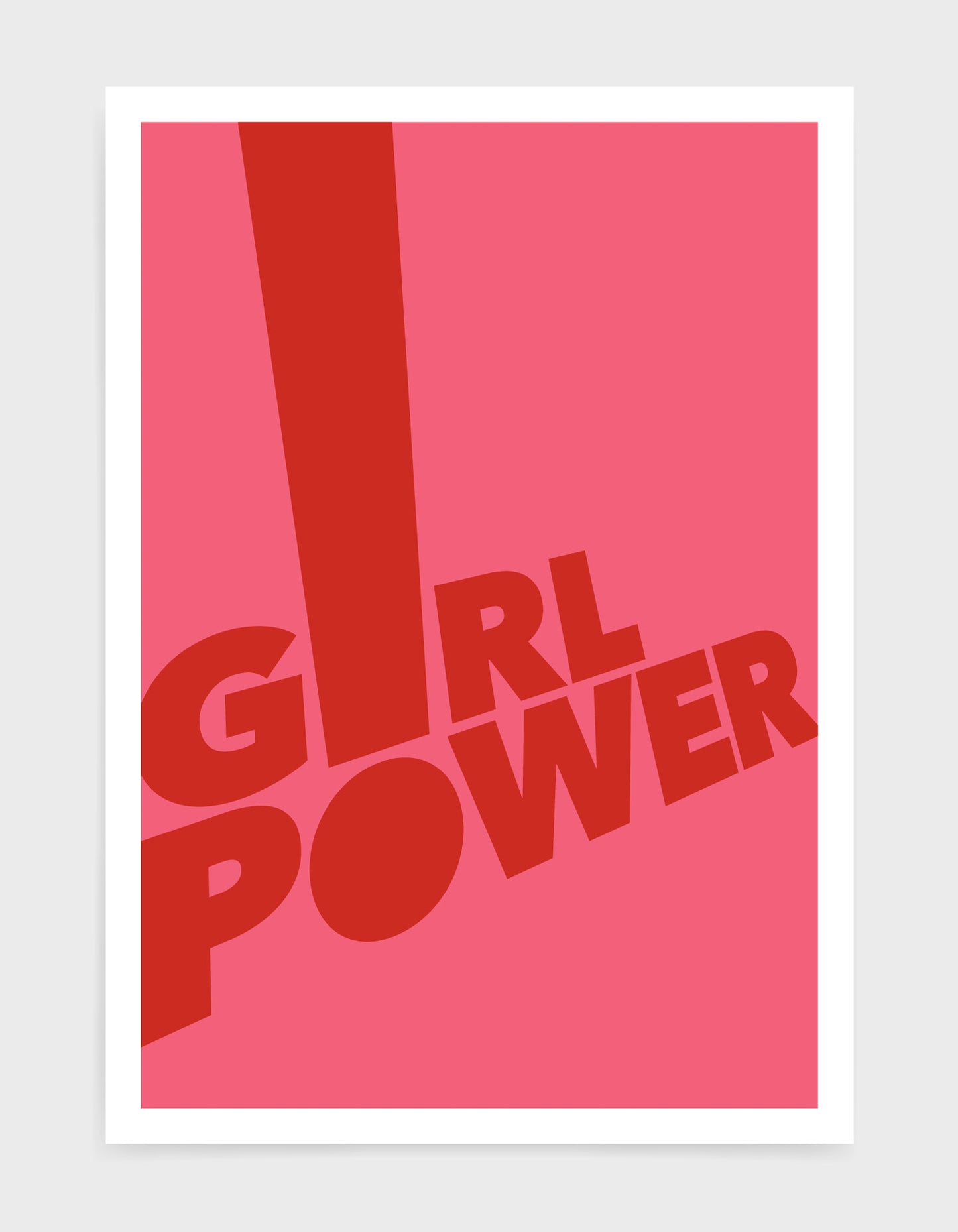 typography art print of the word girl power in red text against a pink background