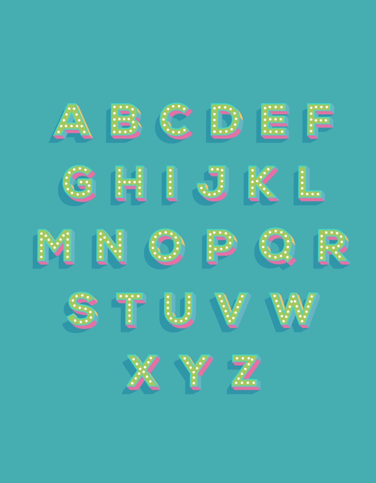 letter sheet displaying examples of all the letters in the alphabet