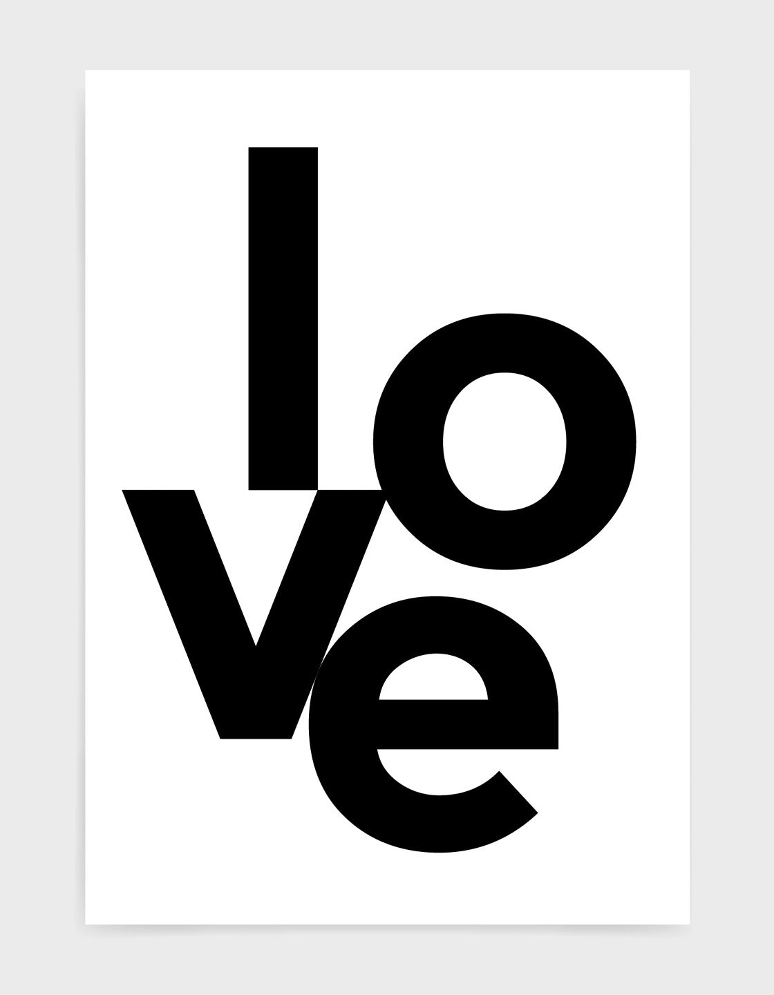 typography art print with the word love in black type against a white background